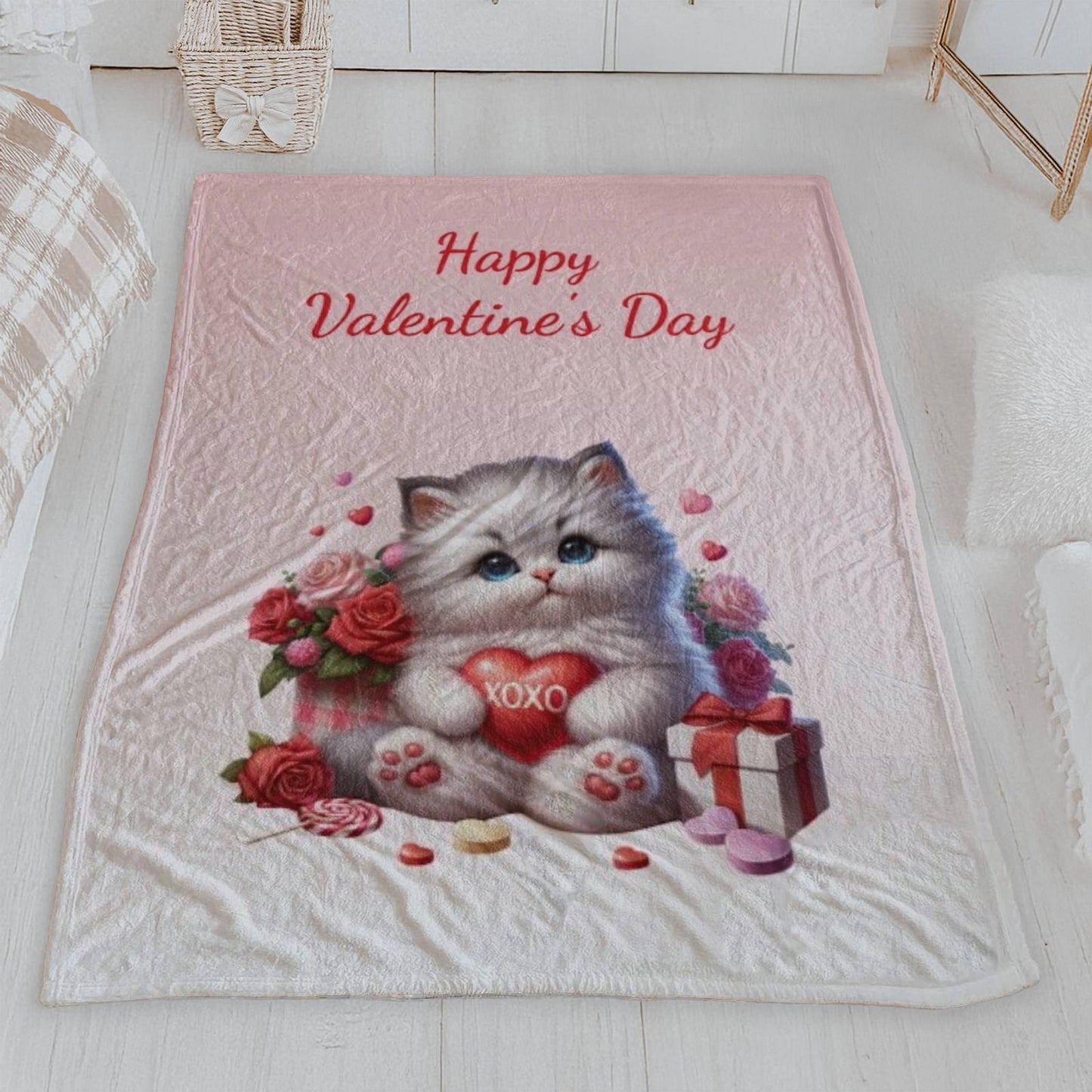 "Happy Valentine's Day" Kitten Blanket