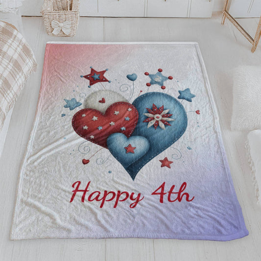 Happy 4th of July Heart Throw Blanket for Patriotic Decor