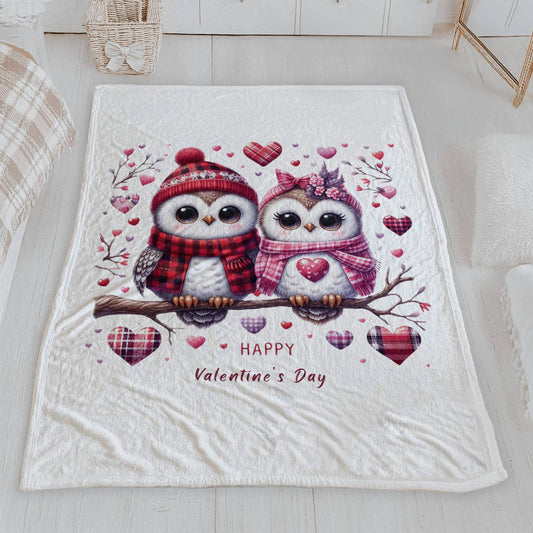 Owl Valentine's Day Velveteen Blanket