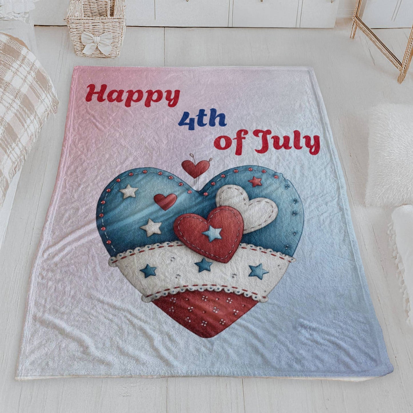 Happy 4th of July Patchwork Heart Blanket
