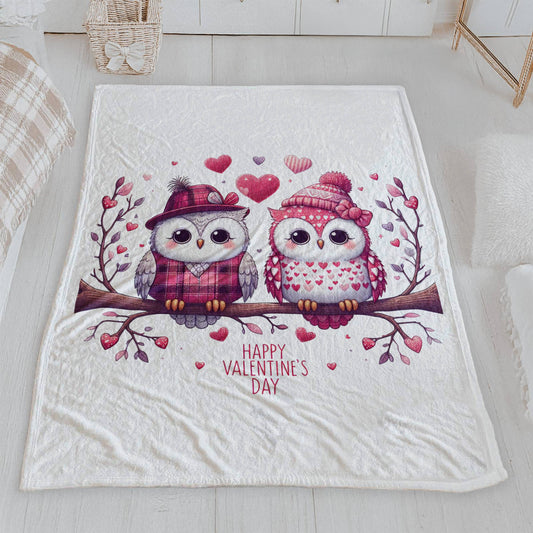 Owl Valentine's Day Velveteen Blanket