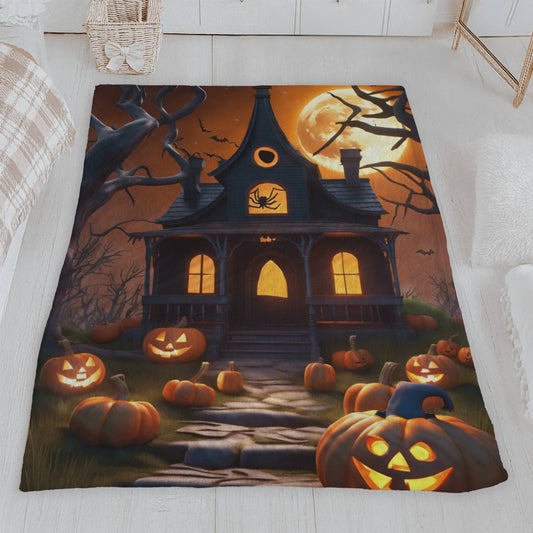 Spooky Spider Haunted House Halloween Plush Blanket