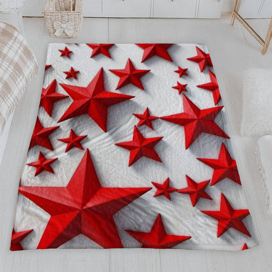 Modern Red 3D Stars Velveteen Plush Blanket