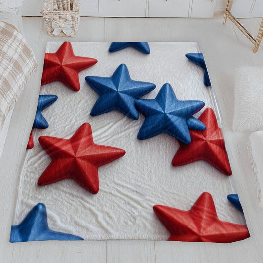 Red and Blue Stars Velveteen Plush Blanket