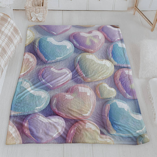 Iridescent Pastel Hearts Velveteen Blanket