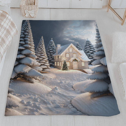 Enchanting White Christmas House Plush Blanket