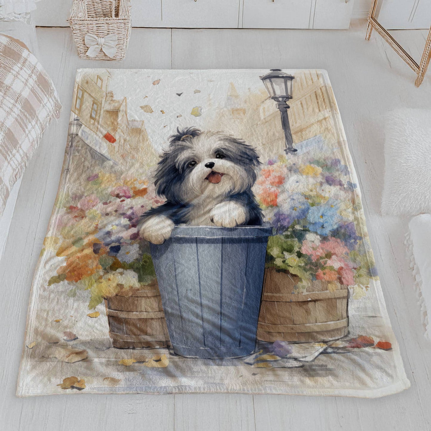 Cute Puppy in a Planter Lightweight Blanket