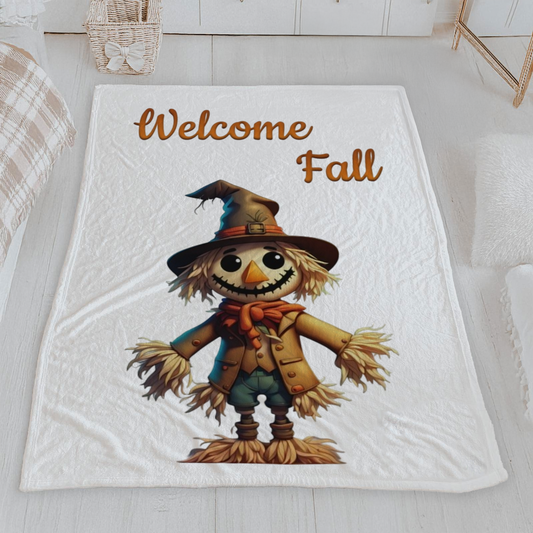 Welcome Autumn Scarecrow Velveteen Blanket