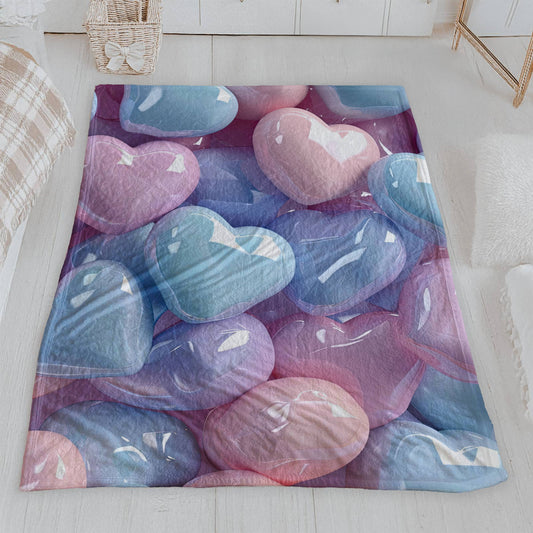 Soft Pastel Puffy Hearts Velveteen Blanket