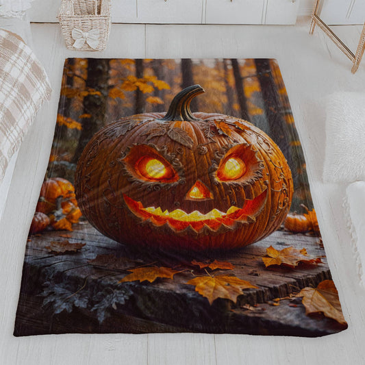 Ornate Spooky Jack-o'-Lantern Halloween Plush Blanket