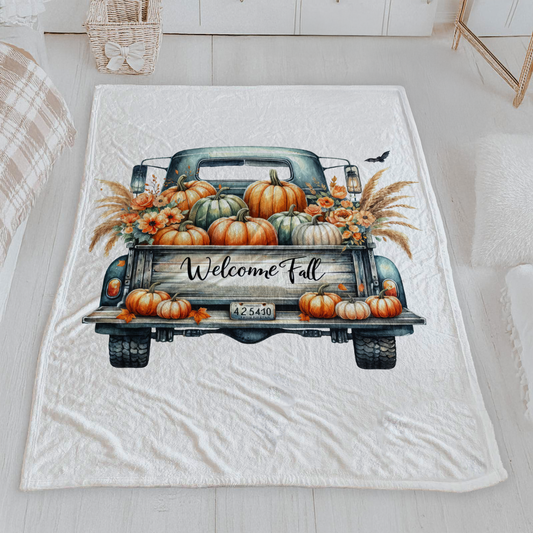 Welcome Fall VintageTruck Velveteen Blanket