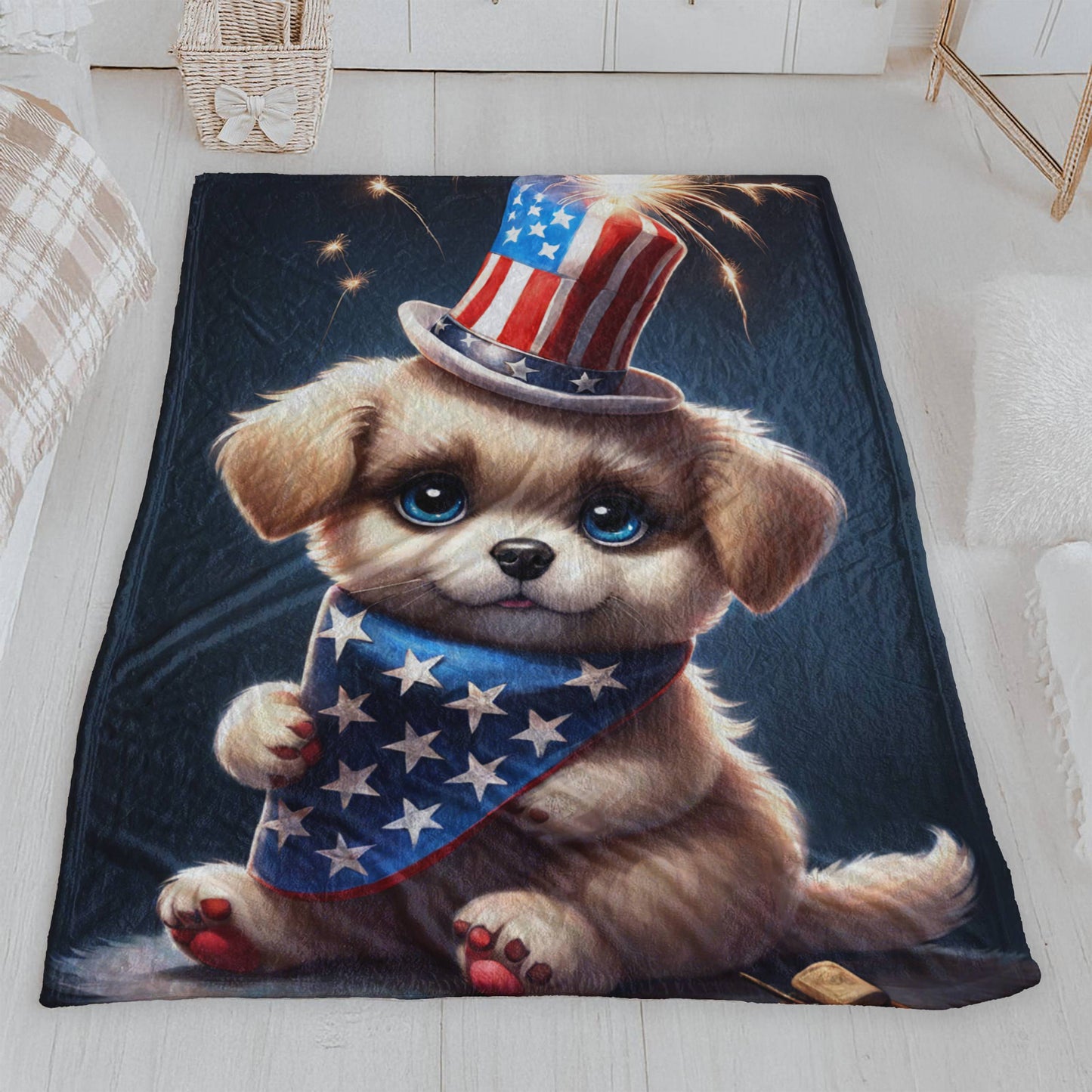Patriotic Puppy Plush Blanket