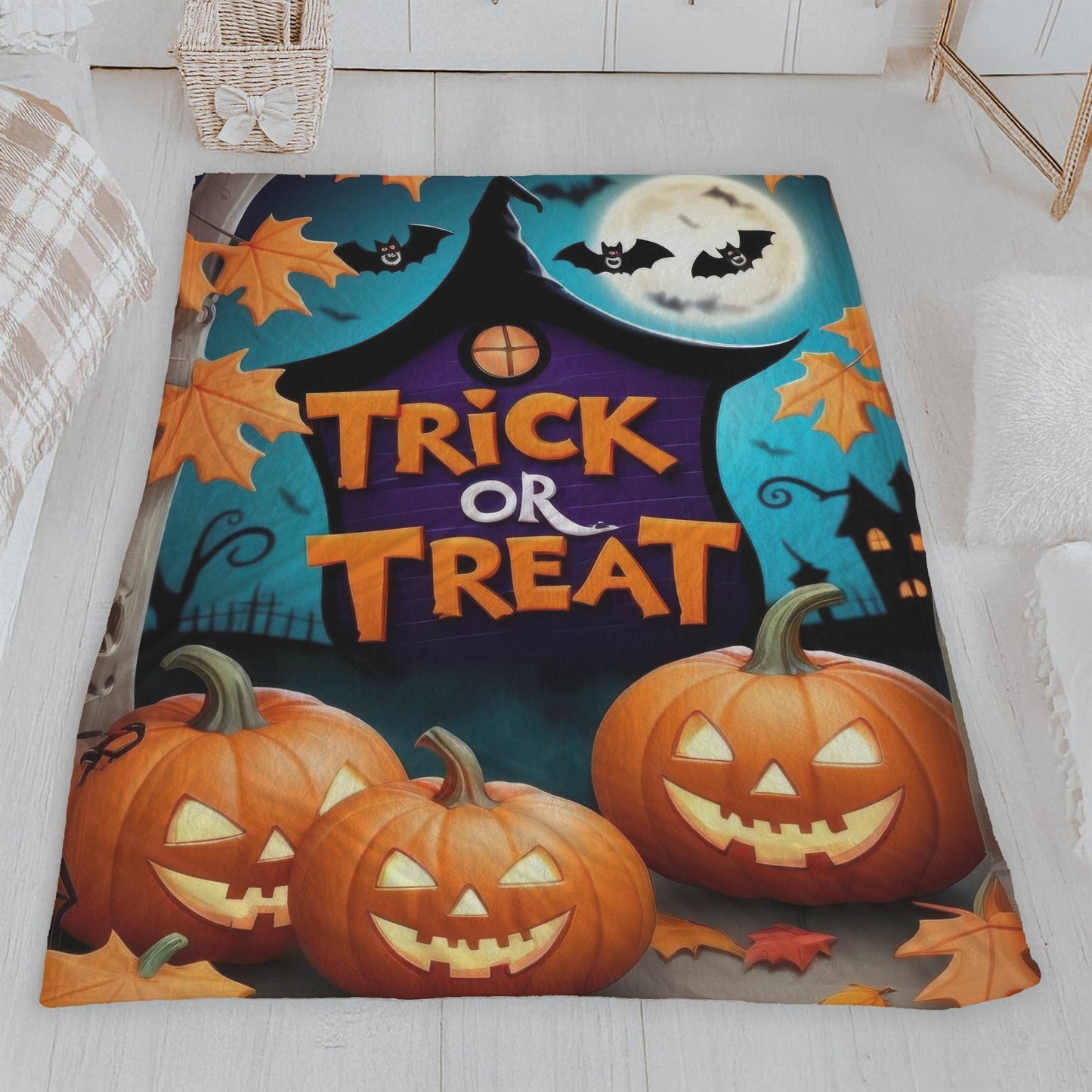 Spooky Trick or Treat Haunted House Halloween Blanket