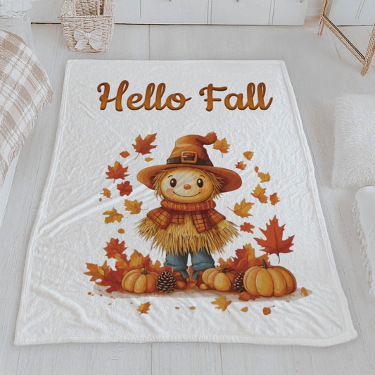 Hello Fall Scarecrow Velveteen Blanket
