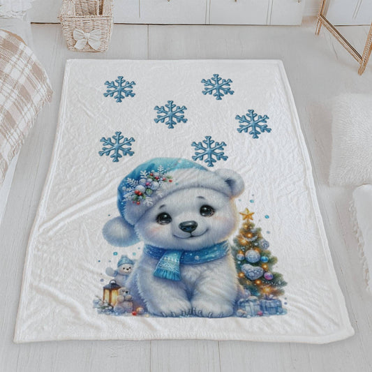 Adorable Christmas Polar Bear Velveteen Plush Blanket