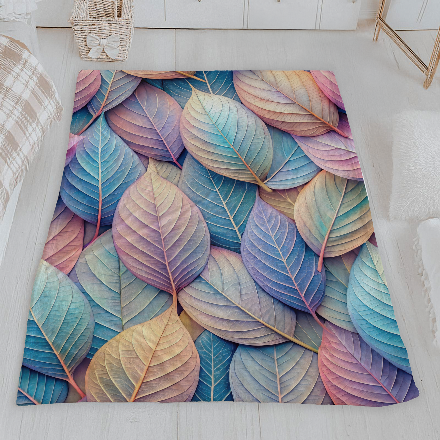 Pastel Leaves Velveteen Blanket