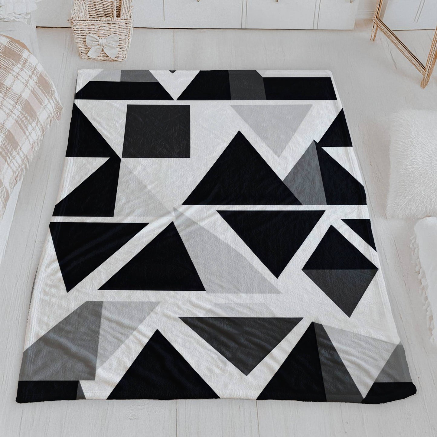 Black and White Abstract Geometric Velveteen Blanket