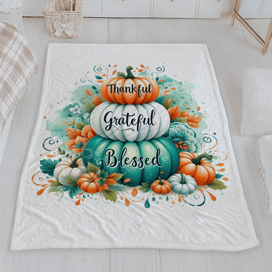Thankful Grateful Blessed Pumpkin Stack Velveteen Blanket