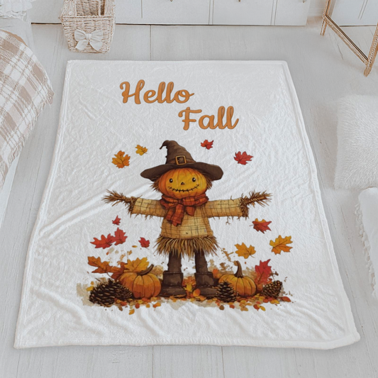 Hello Fall Scarecrow Velveteen Blanket