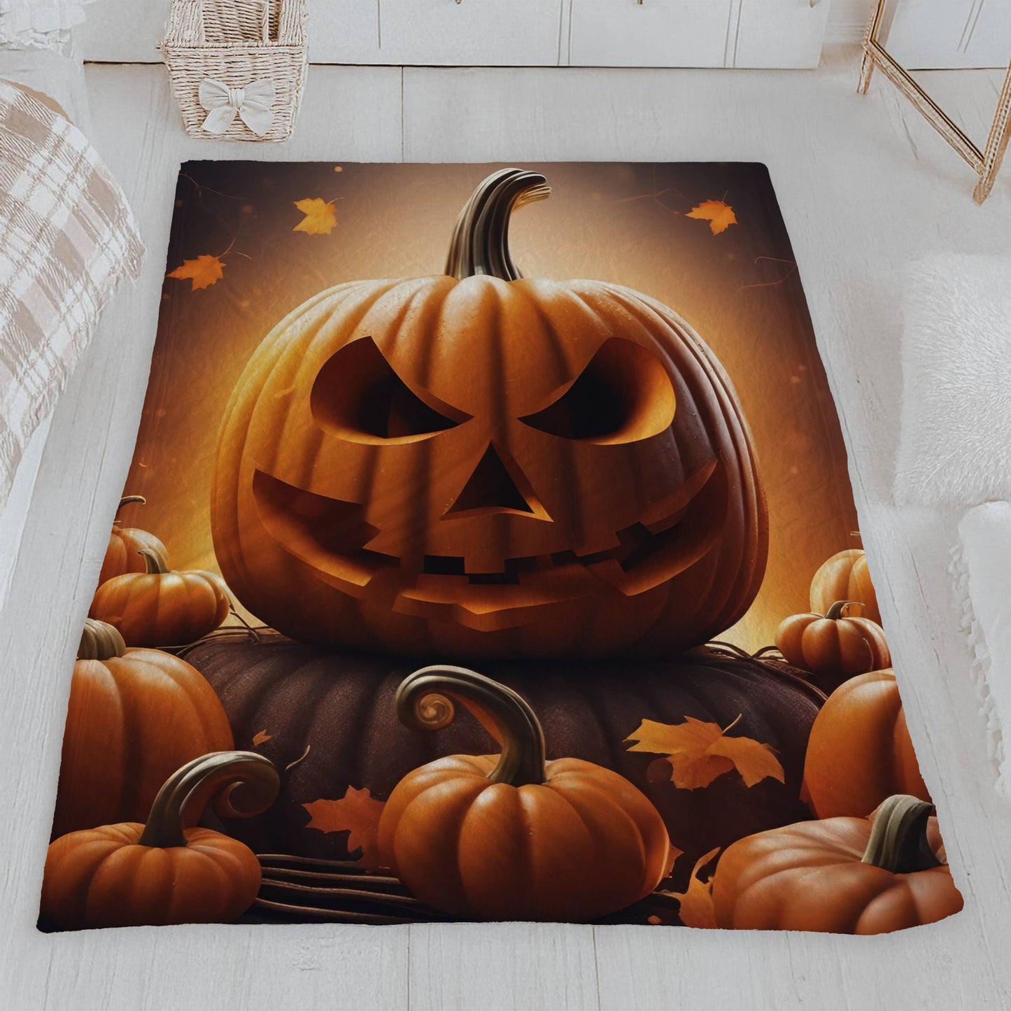 Giant Grinning Jack-o'-Lantern Lightweight Velveteen Blanket