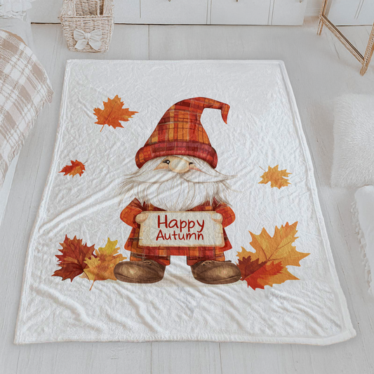 Happy Autumn Plaid Gnome Velveteen Blanket