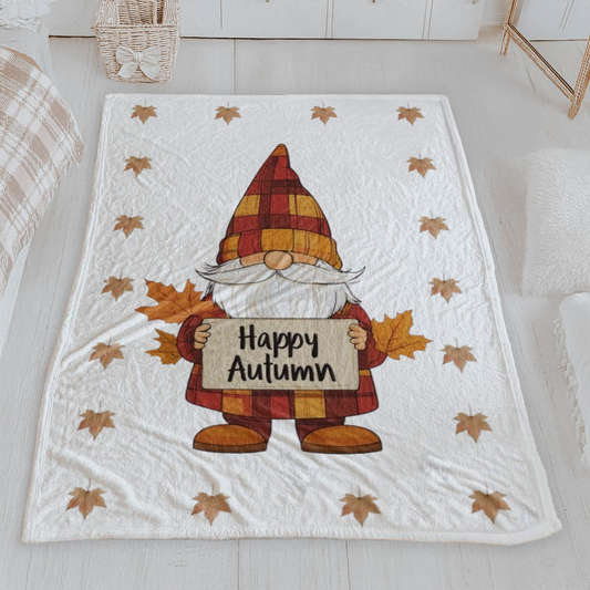Happy Autumn Gnome Velveteen Blanket