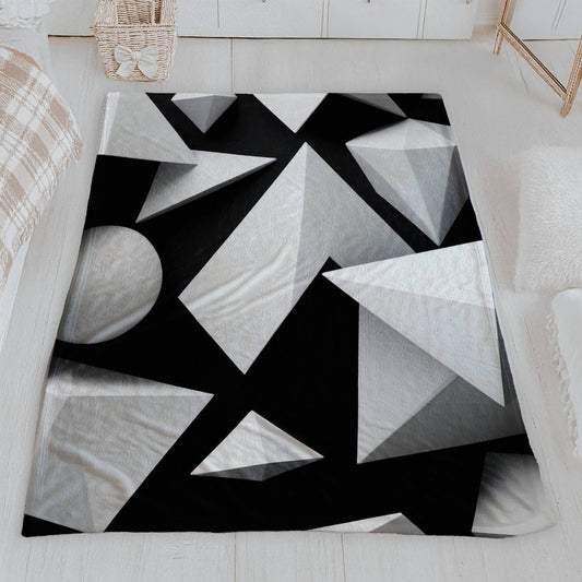 3D Geometric Black and White Velveteen Blanket