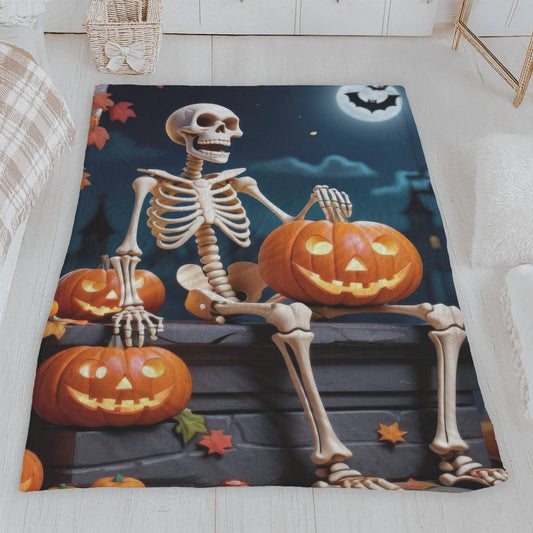 Skeleton with Jack-o'-Lanterns Halloween Blanket