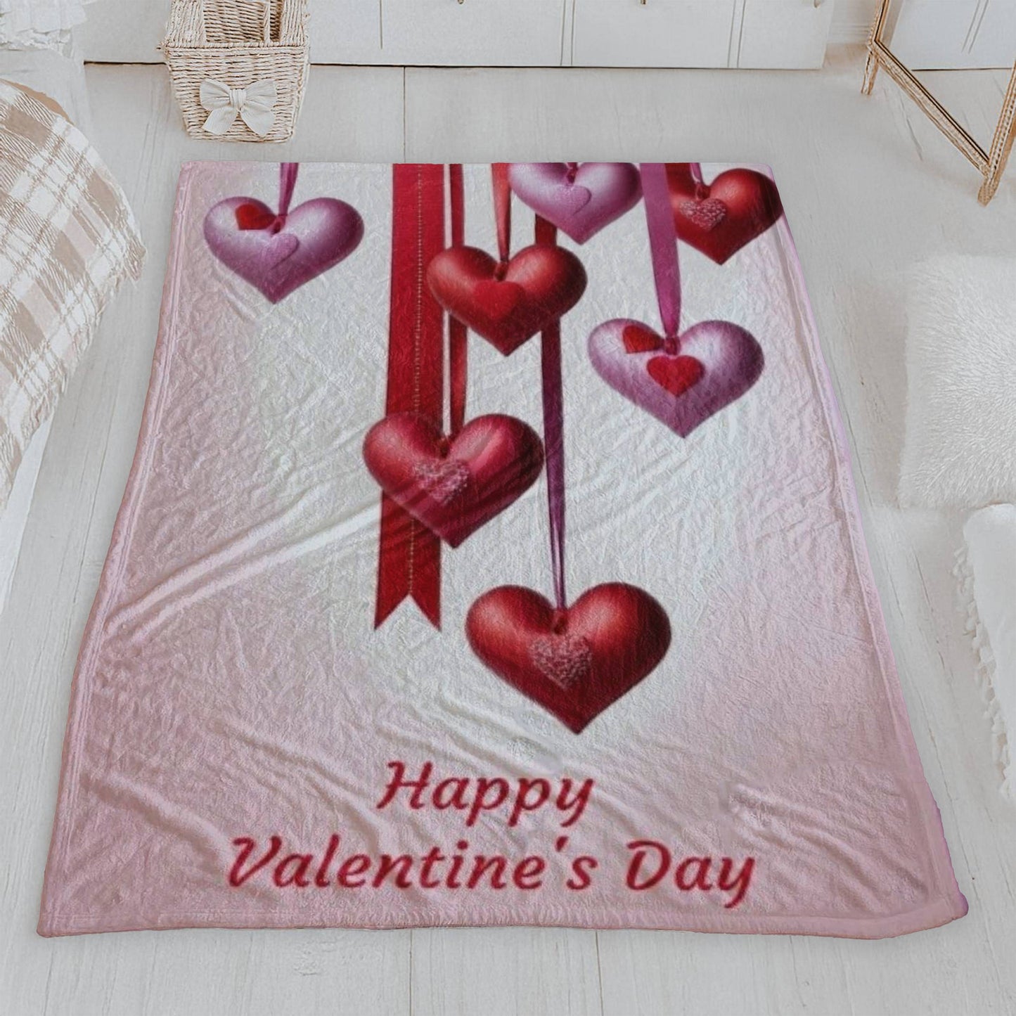 Happy Valentine's Day Hanging Hearts Blanket