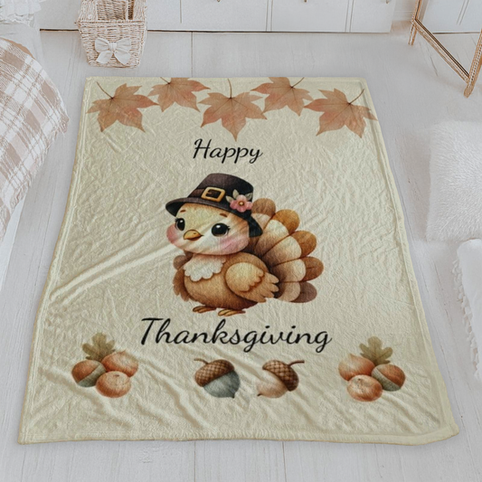 Happy Thanksgiving Pilgrim Turkey Velveteen Blanket