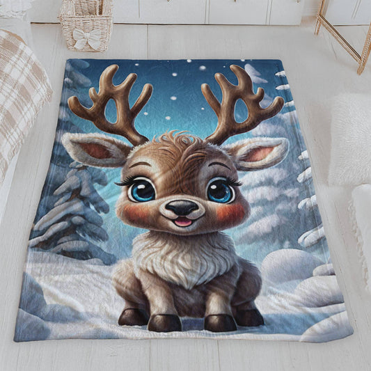 Cute Baby Reindeer Christmas Blanket