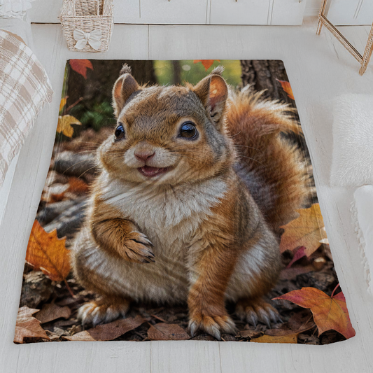 Adorable Autumn Squirrel Velveteen Blanket