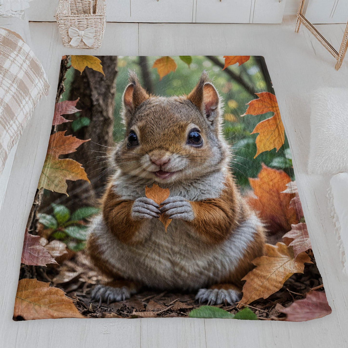 Cute Squirrel with Autumn Leaf Velveteen Blanket