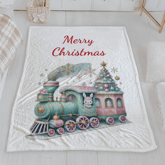 Pastel Christmas Train Velveteen Plush Blanket