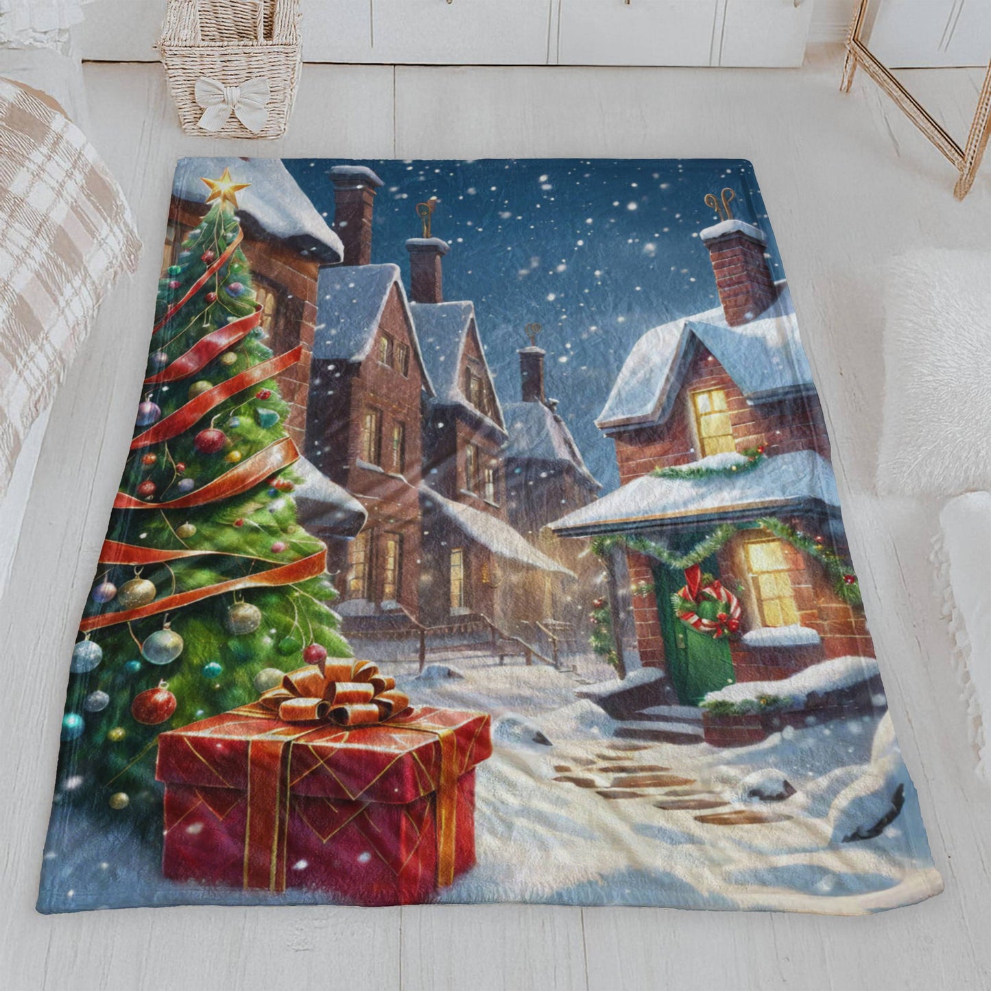 Snowy Village Velveteen Plush Blanket