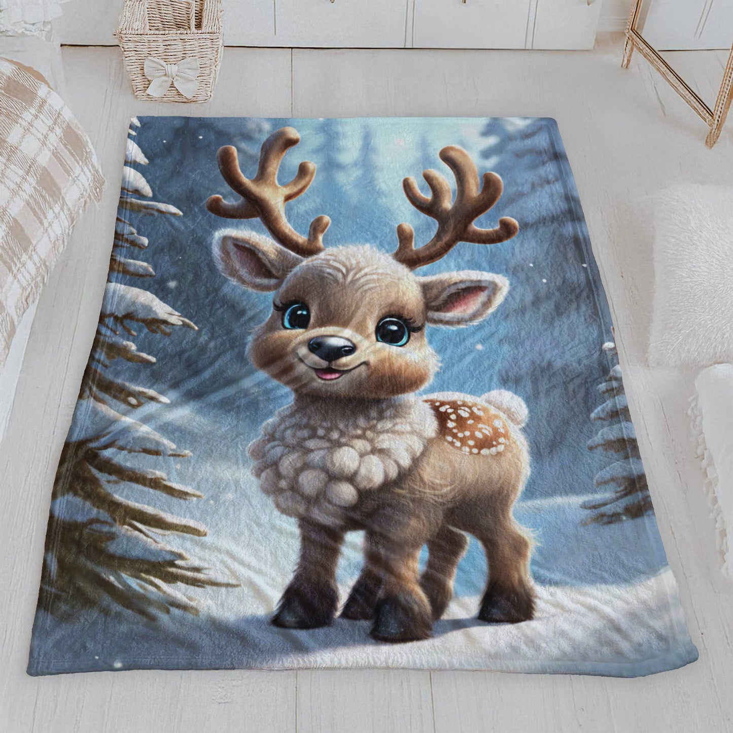 Cozy Velveteen Winter Throw with a Cute Reindeer