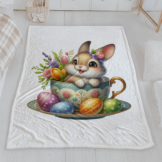 Cute Teacup Bunny Lightweight Velveteen Blanket