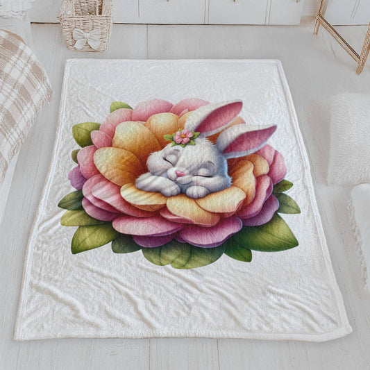 Lightweight Sweet Dreams Bunny in Bloom Velveteen Blanket