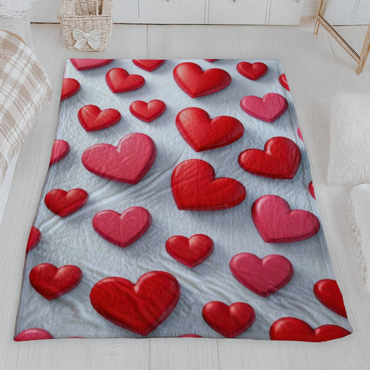 Red Hearts Pattern Velveteen Blanket