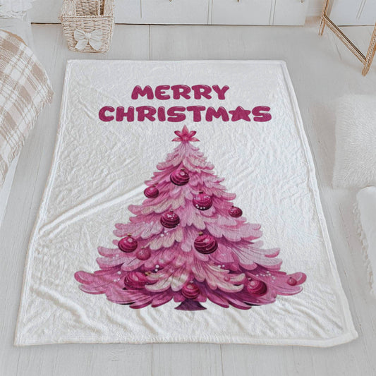 Pink Christmas Tree Velveteen Blanket