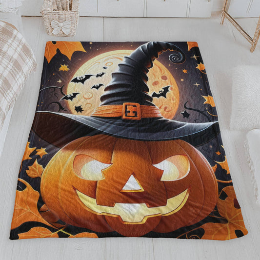 Jack-o'-Lantern with Witch Hat Halloween Blanket