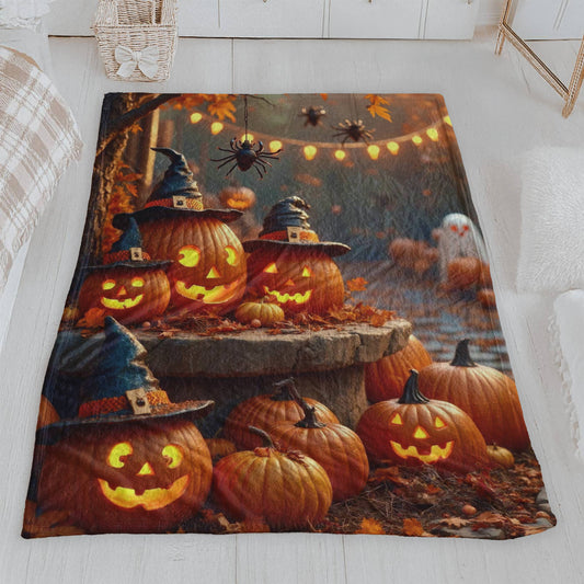 Spooky Pumpkin Patch Halloween Plush Blanket