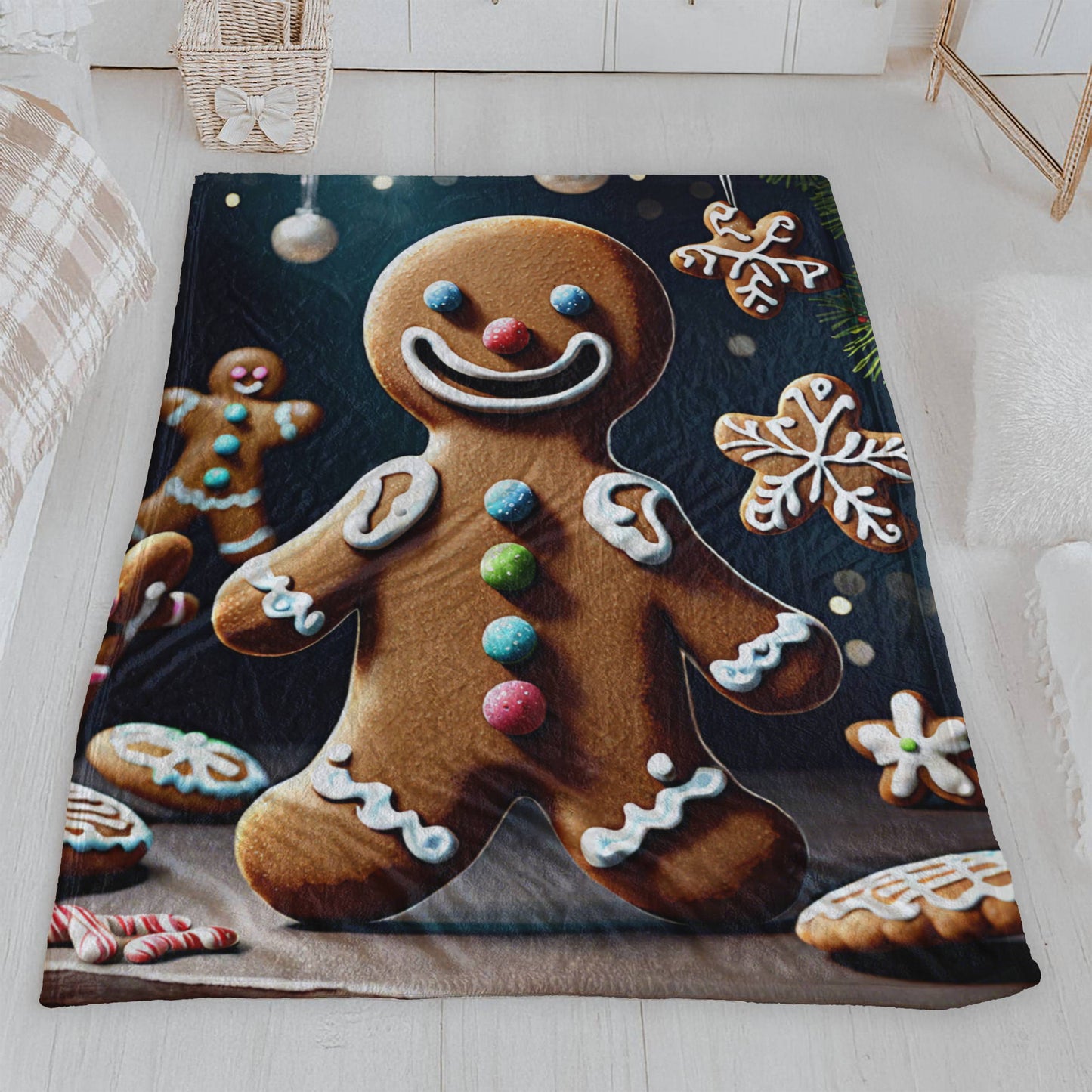 Festive Gingerbread Man Velveteen Holiday Throw