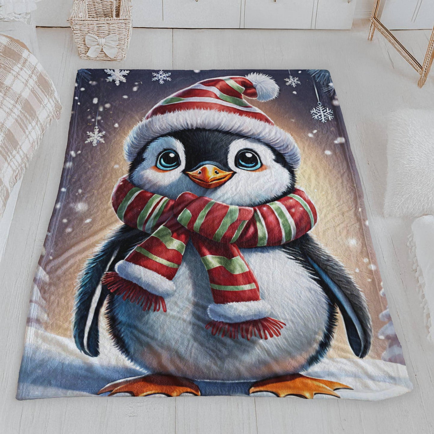 Adorable Penguin Velveteen Plush Blanket
