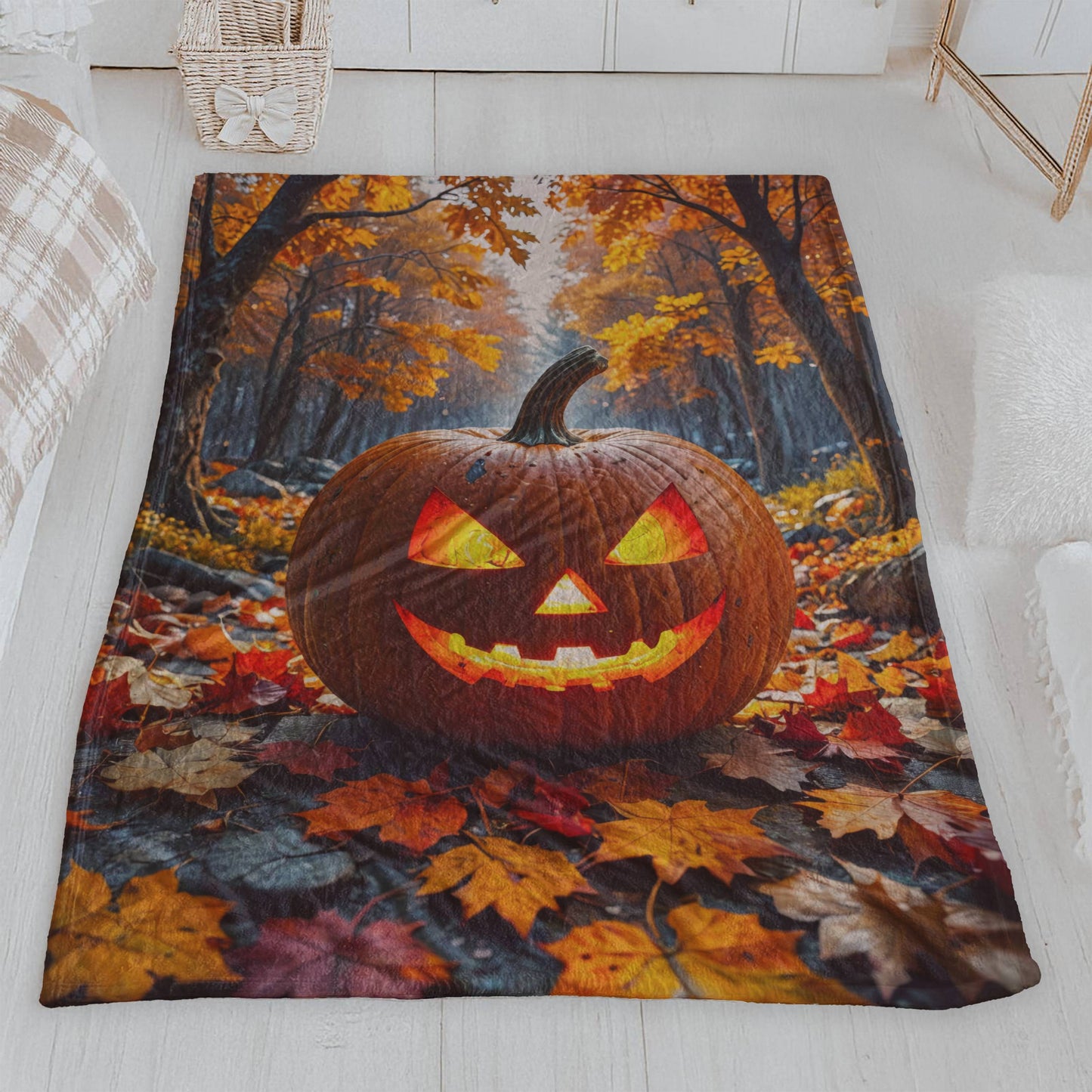 Spooky Forest Jack-o'-Lantern Halloween Plush Blanket