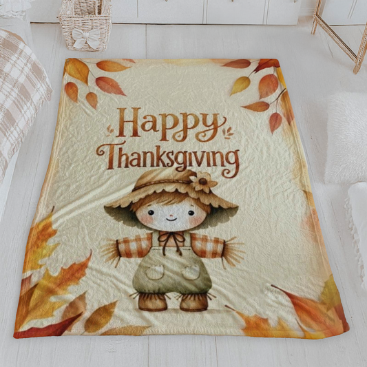 Happy Thanksgiving Scarecrow Velveteen Blanket
