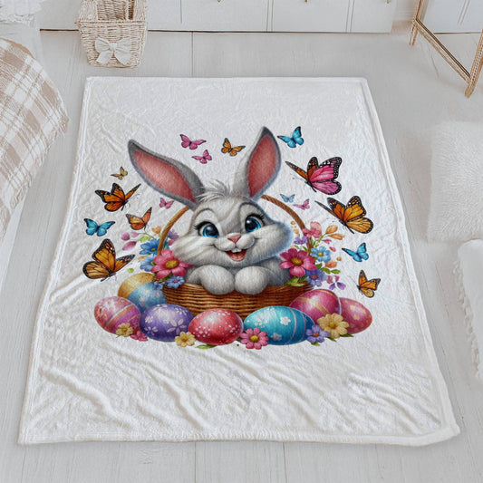 Cheerful Easter Bunny Basket Velveteen Blanket
