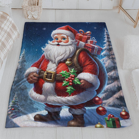 Jolly Santa Claus Christmas Plush Blanket