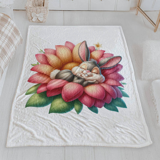 Sweet Dreams Bunny in Flower Velveteen Blanket