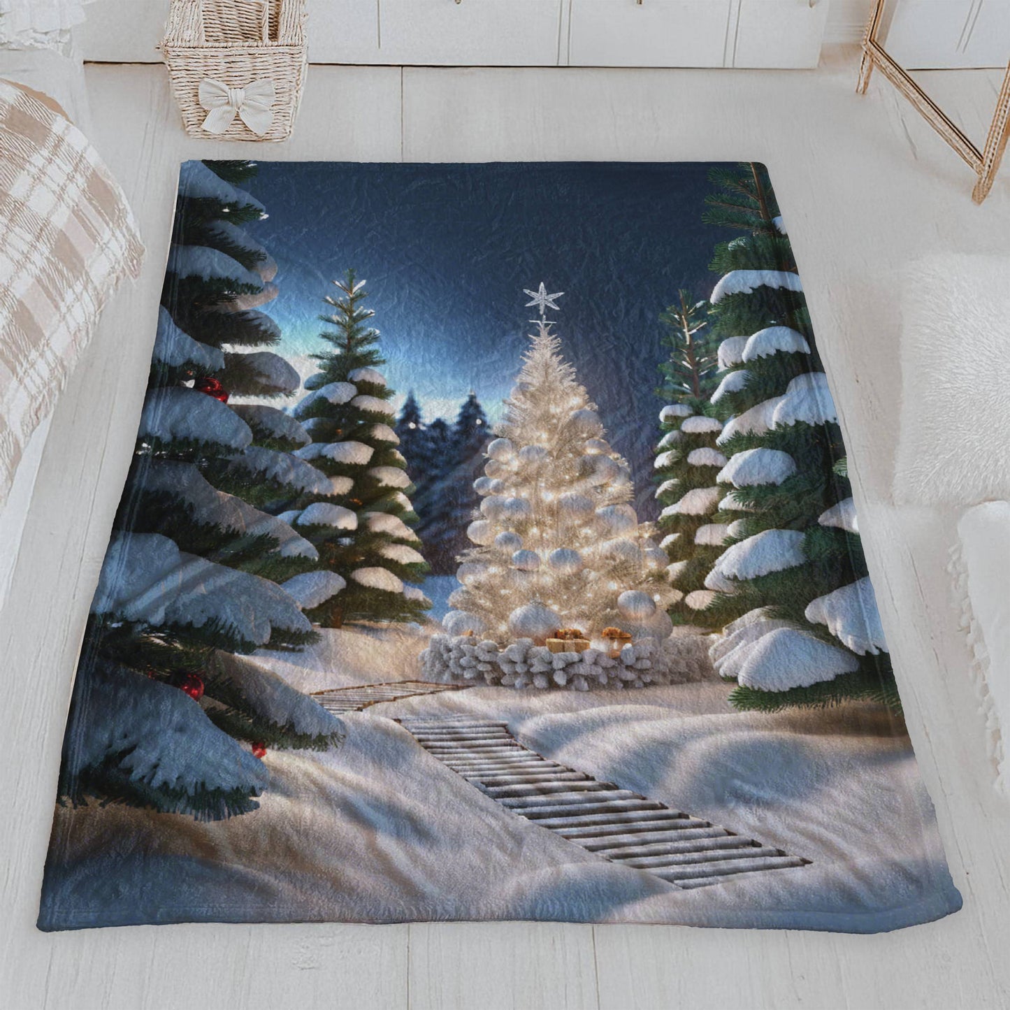 Beautiful Christmas Scene Plush Blanket